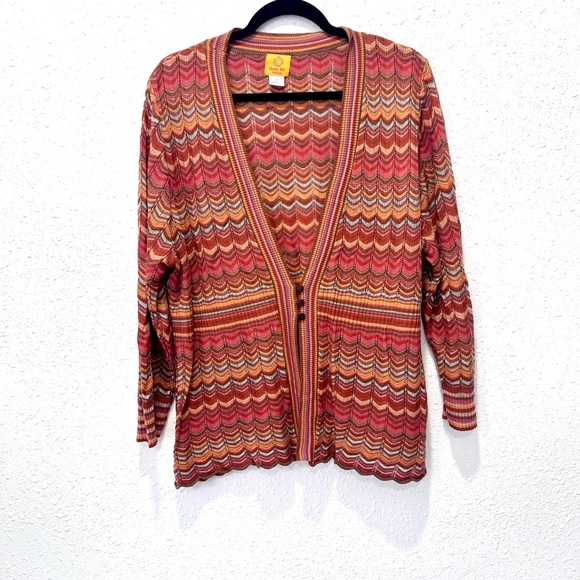 Ruby Rd. Red and Orange Patterned Cardigan 1X - Picture 1 of 6
